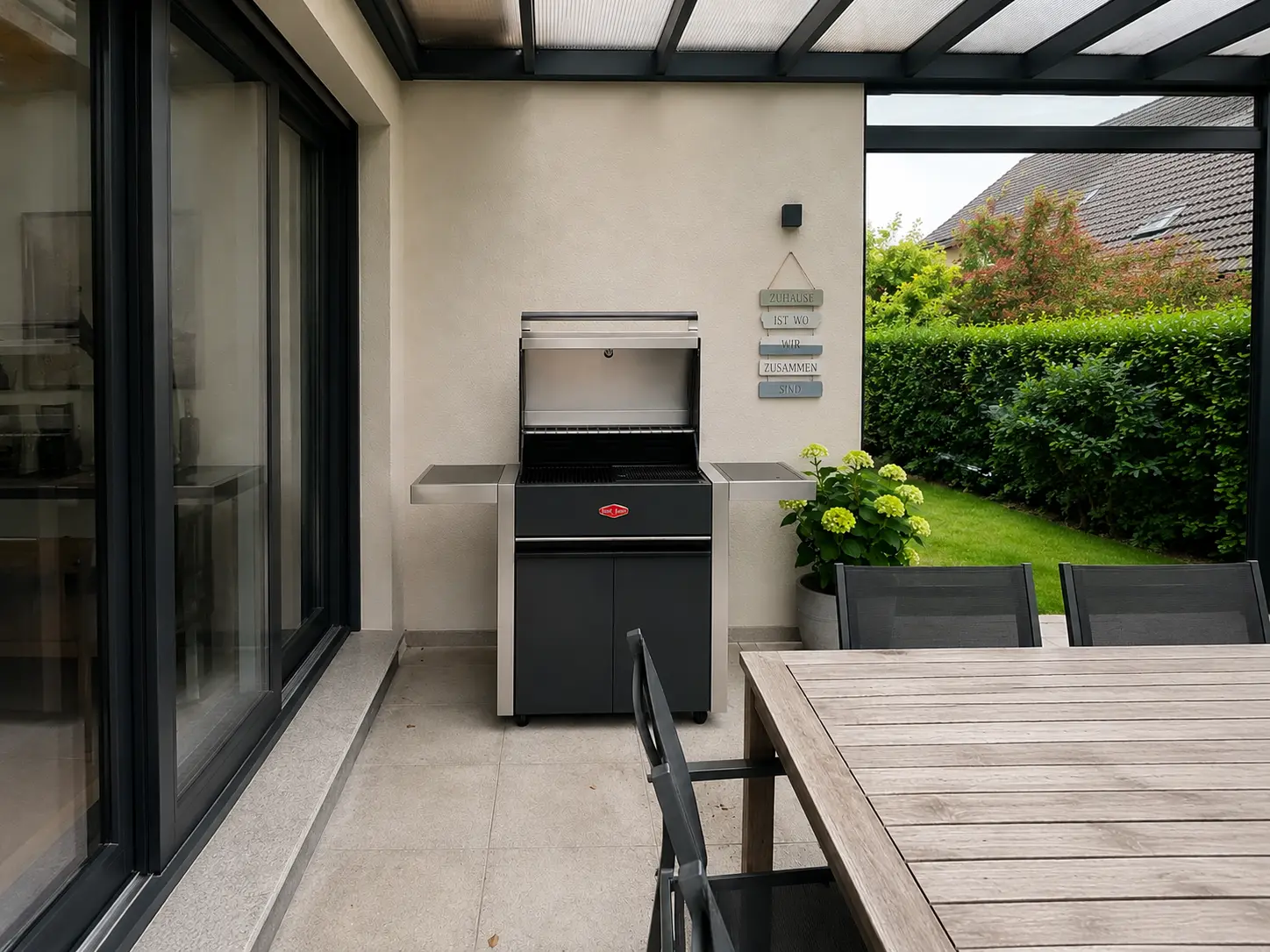 BeefEater 1700 Grillwagen mit geschlossenem Deckel auf einer Terrasse